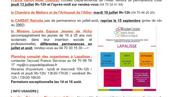 Lettre d'informations 2023 - N°5 Maison France Services Pays de Lapalisse 